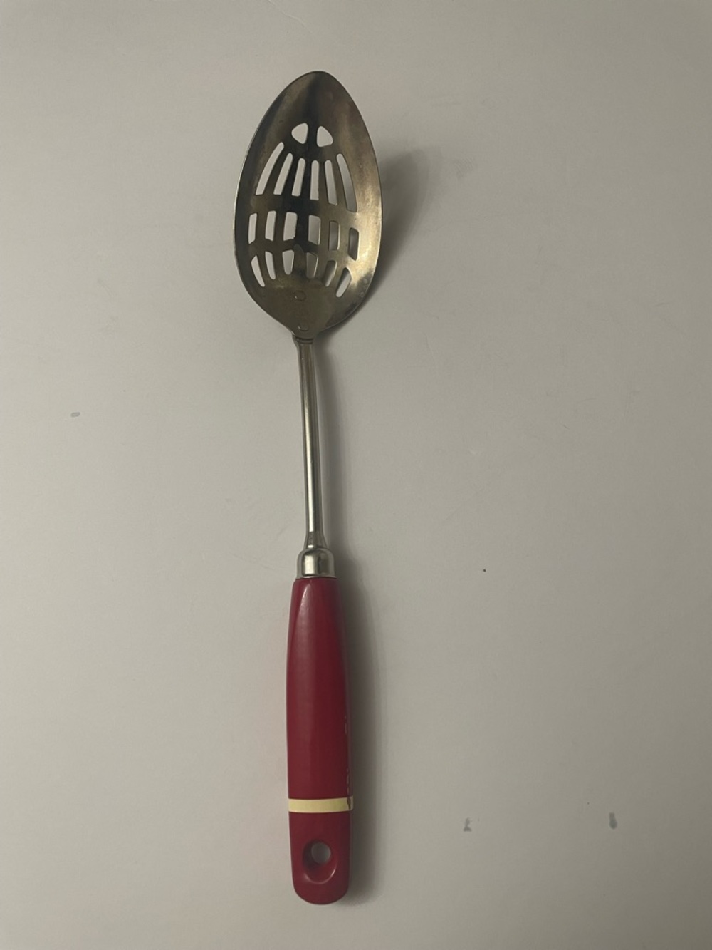 EKCO A&J Vintage Large Slotted Spoon Red Handle Stripe Farmhouse Cottagecore USA